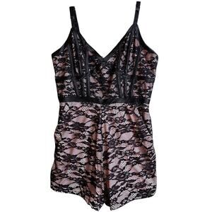 Vtg 90s BEBE Black Lace Overlay Pink Lining Cocktail‎ Romper Sz M Valentine’s